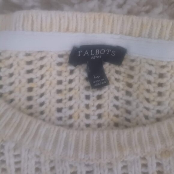 Talbots Women’s Large Petite Butter Yellow Open Weave Cotton Knit Sweater - Picture 2 of 6